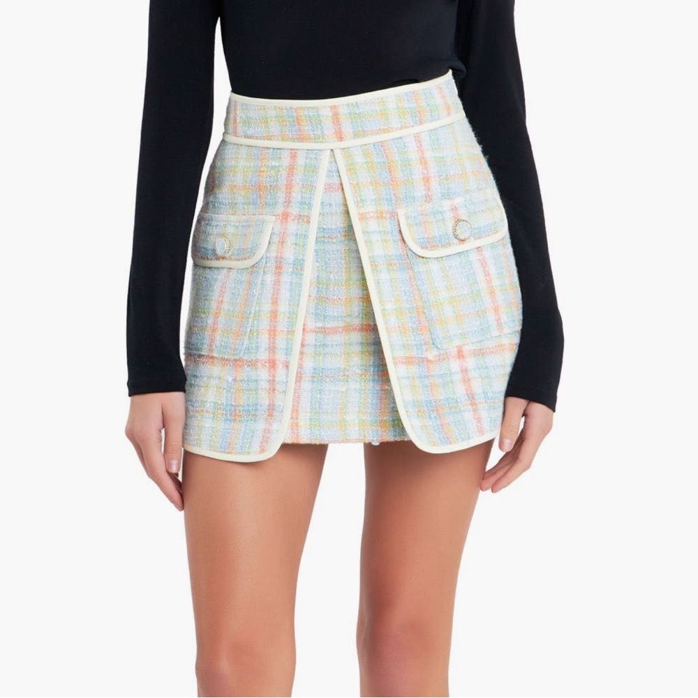 English Factory Plaid Boucle Mini Skirt